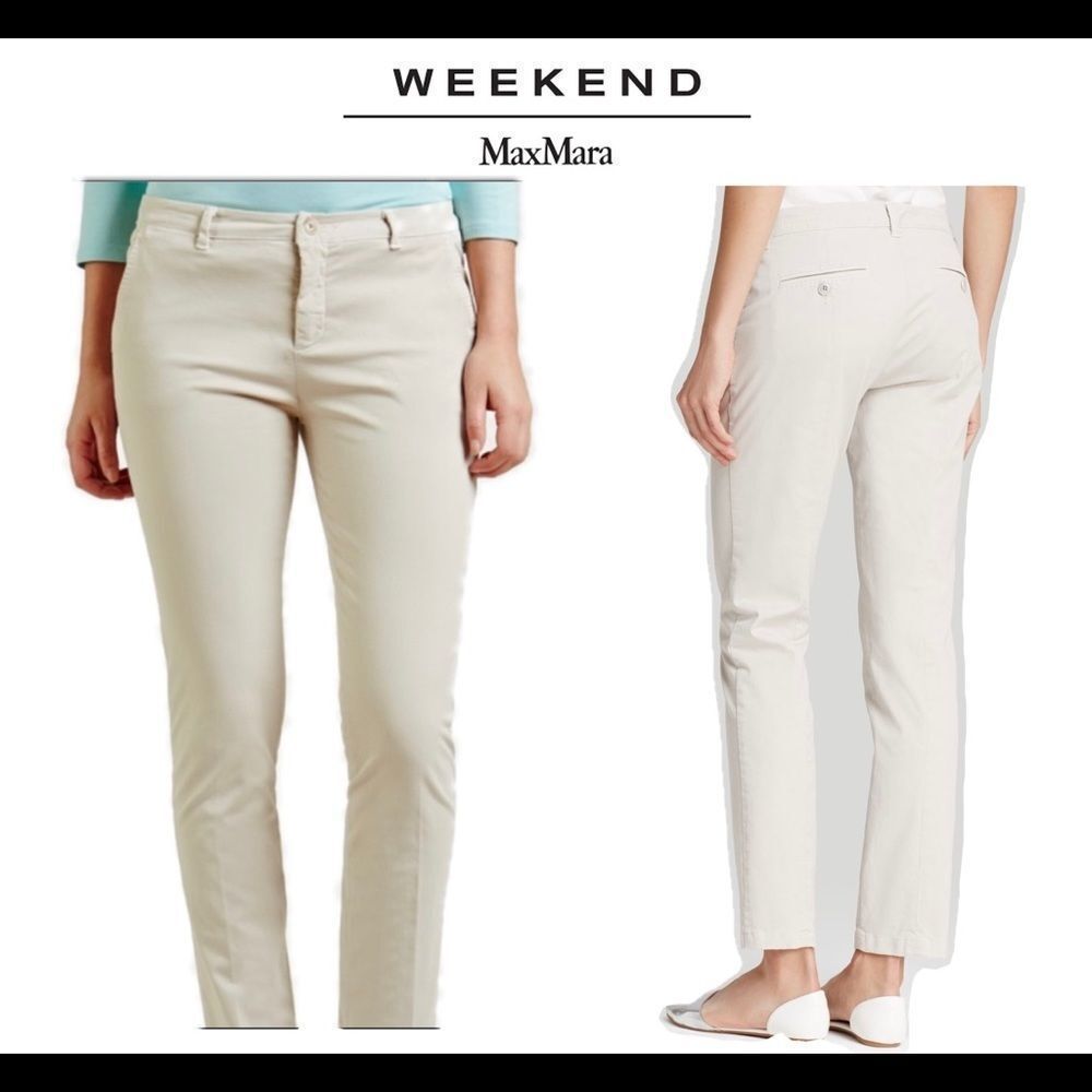 𝅺WEEKEND Max Mara Chino Audrey tan beige taupe pants size 8